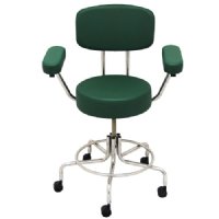 Non-Magnetic MRI Adjustable Stool, 16" to 22" with 2" Dual Wheel Casters, Back and Arms