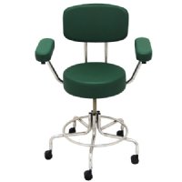 Non-Magnetic MRI Adjustable Stool, 22" to 28" with 2" Dual Wheel Casters, Back and Arms